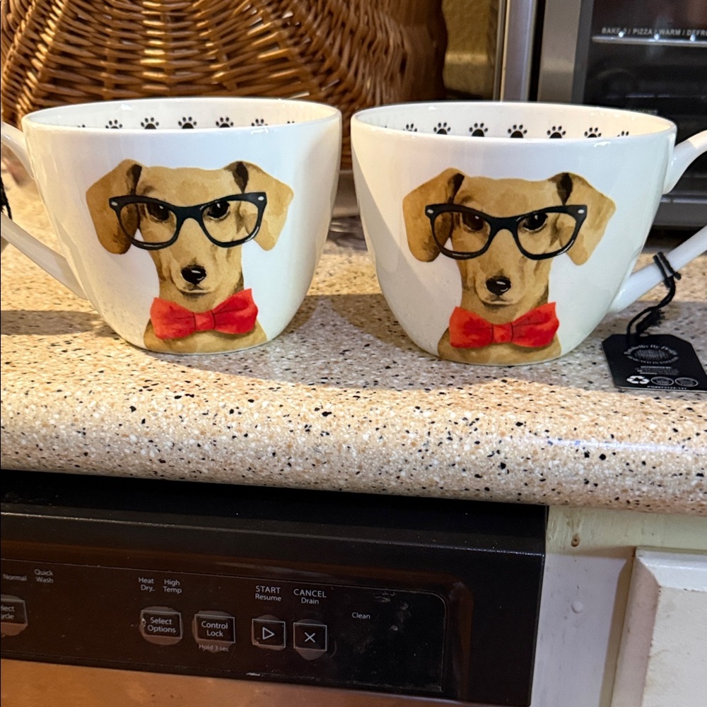 Portobello by Design Dachshund Mug Set - White with Red Bow New with Tags